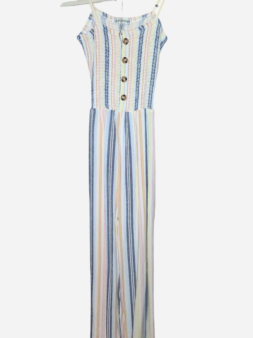 Almost Famous Pastel Striped Button-Front Jumpsuit
